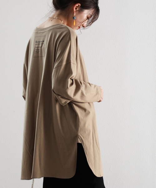 classicalelf(クラシカルエルフ)の「キッズ サイドスリットロング丈ビッグシルエット無地バックプリントロングTシャツ(長袖)(Tシャツ/カットソー・キッズ・ホワイト/ブラック/ブラウン系その他/グリーン系その他・130/140/150)」の21枚目の写真