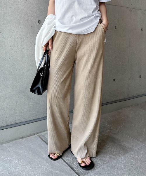 andme（アンドミー）の「セルフカットリブワイドパンツ（その他パンツ・レディース・ブラック/グリーン/ライトブラウン/グレー系その他/ブラウン/スミクロ/キナリ/ライトグリーン/パープル/ブラウン系その他/イエロー/ピンク/ネイビー/レッド/ケリーグリーン/ベージュ系その他/杢グレー/ライム・M/L）」の21枚目の写真