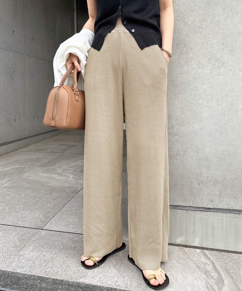 andme（アンドミー）の「セルフカットリブワイドパンツ（その他パンツ・レディース・ブラック/グリーン/ライトブラウン/グレー系その他/ブラウン/スミクロ/キナリ/ライトグリーン/パープル/ブラウン系その他/イエロー/ピンク/ネイビー/レッド/ケリーグリーン/ベージュ系その他/杢グレー/ライム・M/L）」の22枚目の写真