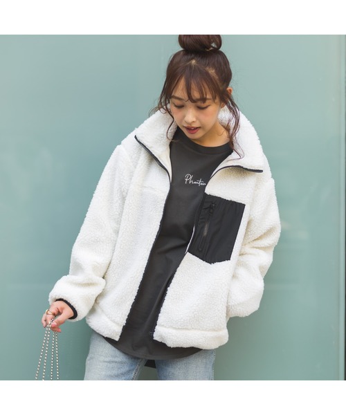 SpRay（スプレイ）の「ボアスタンド配色ブルゾン（ブルゾン・レディース・ホワイト×ブラック/ホワイト系その他/キャメル/ライトベージュ/ベージュ系その他・FREE）」の6枚目の写真