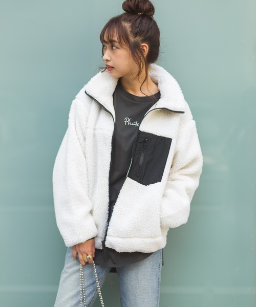 SpRay（スプレイ）の「ボアスタンド配色ブルゾン（ブルゾン・レディース・ホワイト×ブラック/ホワイト系その他/キャメル/ライトベージュ/ベージュ系その他・FREE）」の11枚目の写真