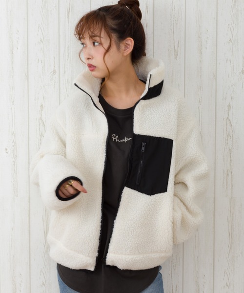 SpRay（スプレイ）の「ボアスタンド配色ブルゾン（ブルゾン・レディース・ホワイト×ブラック/ホワイト系その他/キャメル/ライトベージュ/ベージュ系その他・FREE）」の7枚目の写真