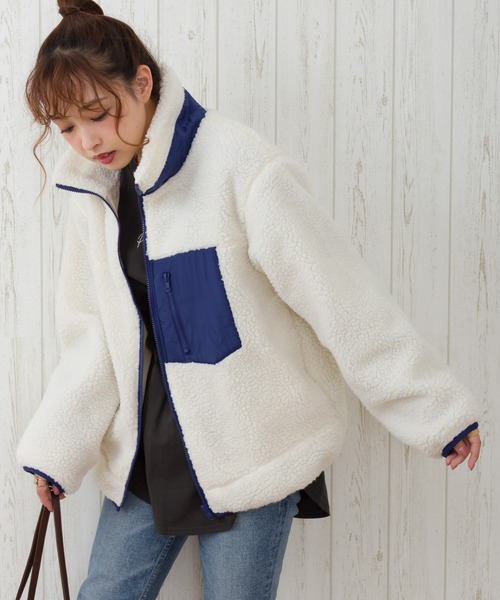 SpRay（スプレイ）の「ボアスタンド配色ブルゾン（ブルゾン・レディース・ホワイト×ブラック/ホワイト系その他/キャメル/ライトベージュ/ベージュ系その他・FREE）」の12枚目の写真