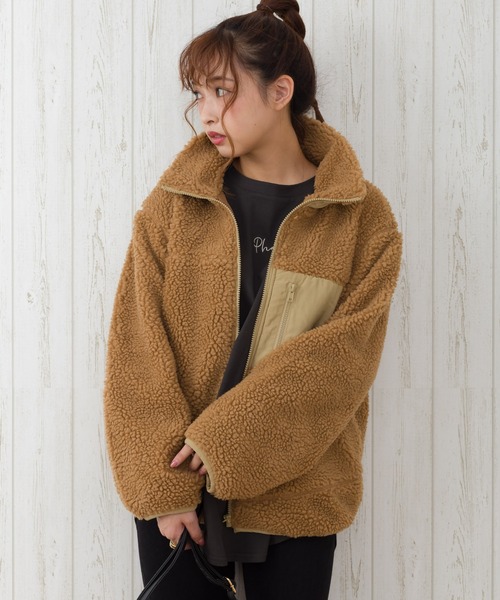 SpRay（スプレイ）の「ボアスタンド配色ブルゾン（ブルゾン・レディース・ホワイト×ブラック/ホワイト系その他/キャメル/ライトベージュ/ベージュ系その他・FREE）」の18枚目の写真