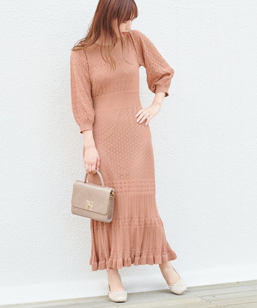 one after another NICE CLAUP（ワンアフターアナザーナイスクラップ）の「ニットロングワンピース（ワンピース・レディース・グレー/ブラウン/ベージュ/オレンジ・FREE）」の4枚目の写真