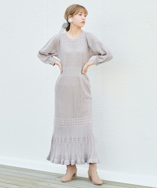 one after another NICE CLAUP（ワンアフターアナザーナイスクラップ）の「ニットロングワンピース（ワンピース・レディース・グレー/ブラウン/ベージュ/オレンジ・FREE）」の10枚目の写真