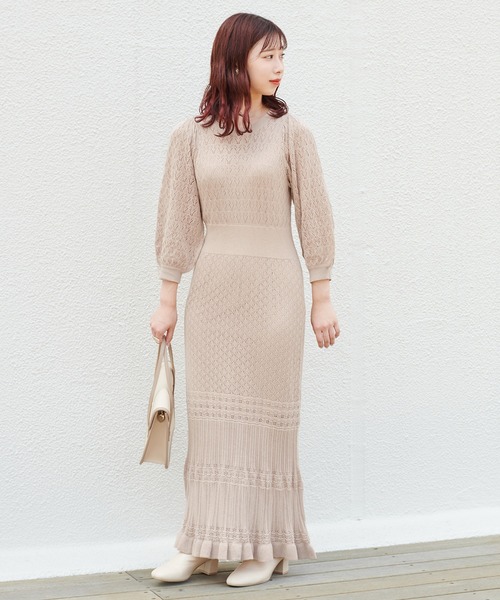 one after another NICE CLAUP（ワンアフターアナザーナイスクラップ）の「ニットロングワンピース（ワンピース・レディース・グレー/ブラウン/ベージュ/オレンジ・FREE）」の5枚目の写真