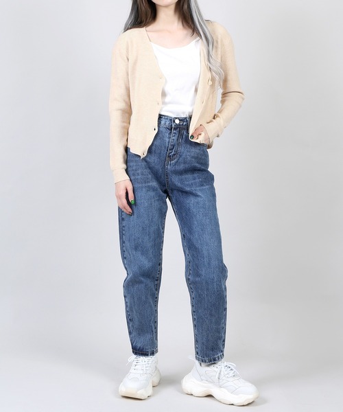 DING（ディング）の「DING/前ボタンショート丈ニットカーディガン（カーディガン/ボレロ・レディース・ブルー/ベージュ/ブラック・FREE）」の4枚目の写真