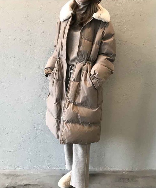 aimoha（アイモハ）の「中綿ロングコート（ダウンジャケット/コート・レディース・ブラウン/ブラック/グレー/ベージュ・LARGE/MEDIUM）」の3枚目の写真