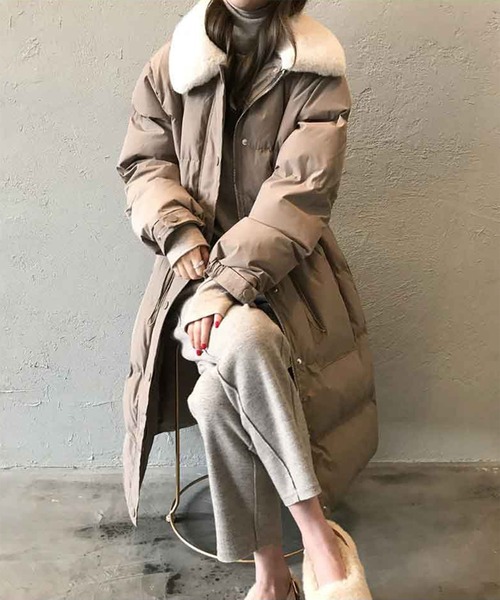 aimoha（アイモハ）の「中綿ロングコート（ダウンジャケット/コート・レディース・ブラウン/ブラック/グレー/ベージュ・LARGE/MEDIUM）」の8枚目の写真