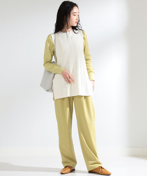 Ray BEAMS（レイビームス）の「Ray BEAMS / ストライプ 柄編 ロングベスト（ベスト・レディース・オフホワイト/ブラック・ONE SIZE）」の4枚目の写真