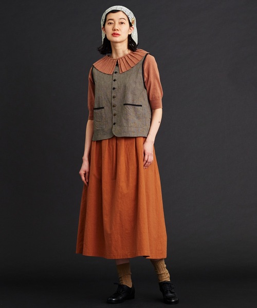 Malle（マル）の「malle コットン/リネンワッシャー　ハウンドトゥース　ベスト（ベスト・レディース・ブラック/ブルー・FREE）」の3枚目の写真