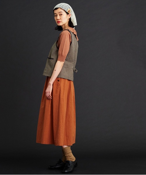 Malle（マル）の「malle コットン/リネンワッシャー　ハウンドトゥース　ベスト（ベスト・レディース・ブラック/ブルー・FREE）」の6枚目の写真