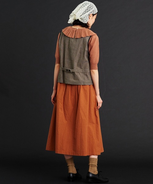 Malle（マル）の「malle コットン/リネンワッシャー　ハウンドトゥース　ベスト（ベスト・レディース・ブラック/ブルー・FREE）」の7枚目の写真