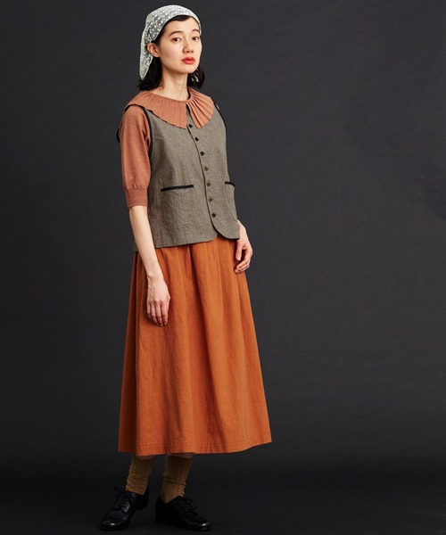 Malle（マル）の「malle コットン/リネンワッシャー　ハウンドトゥース　ベスト（ベスト・レディース・ブラック/ブルー・FREE）」の12枚目の写真