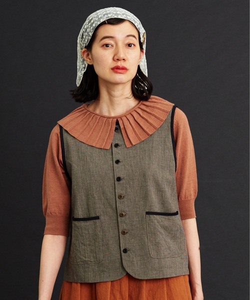 Malle（マル）の「malle コットン/リネンワッシャー　ハウンドトゥース　ベスト（ベスト・レディース・ブラック/ブルー・FREE）」の13枚目の写真