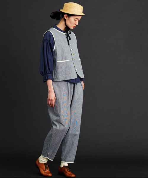 Malle（マル）の「malle コットン/リネンワッシャー　ハウンドトゥース　ベスト（ベスト・レディース・ブラック/ブルー・FREE）」の21枚目の写真