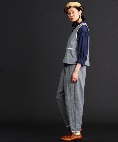 Malle（マル）の「malle コットン/リネンワッシャー　ハウンドトゥース　ベスト（ベスト・レディース・ブラック/ブルー・FREE）」の17枚目の写真