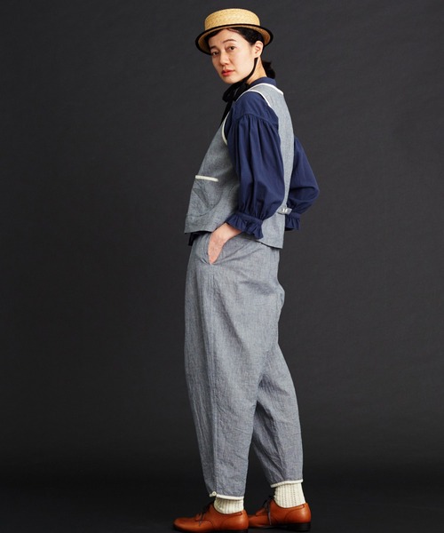 Malle（マル）の「malle コットン/リネンワッシャー　ハウンドトゥース　ベスト（ベスト・レディース・ブラック/ブルー・FREE）」の19枚目の写真