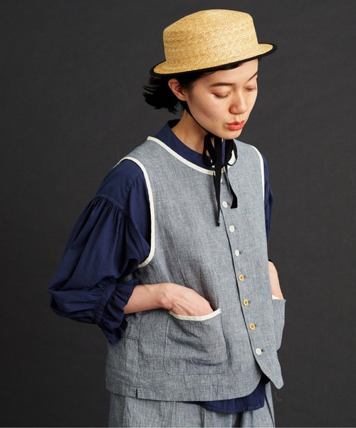 Malle（マル）の「malle コットン/リネンワッシャー　ハウンドトゥース　ベスト（ベスト・レディース・ブラック/ブルー・FREE）」の22枚目の写真