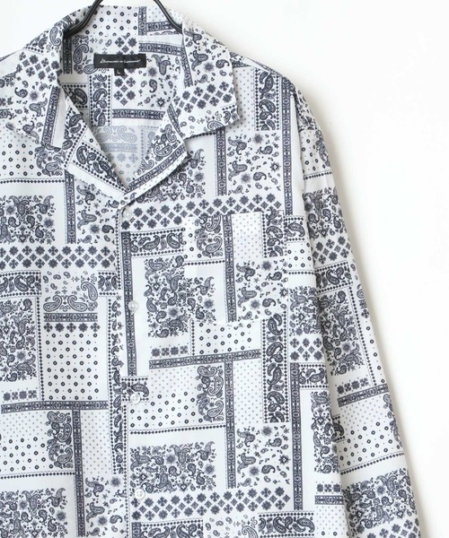 Lazar（ラザル）の「Oversize Drape Open Collar Shirt/オーバーサイズ ドレープ オープンカラーシャツ/無地/総柄/ストライプ/チェック（シャツ/ブラウス・メンズ・ホワイト/ライトブルー/ブラック/ベージュ/チャコール/モカ/ワイン/ライトグリーン/ターコイズブルー/ホワイト系その他/ベージュ系その他/ブルー系その他/ブラック系その他/ホワイト系その他2/ブラック系その他2/グレー系その他/ブルー系その他3/ベージュ系その他2/ブルー系その他2/グリーン系その他/ライトグレー/ベージュ系その他3/ブルーグレー/ブラック系その他3/ブラック系その他4/ダークグリーン/ホワイト系その他3/ブルー系その他4・LL/M/L）」の4枚目の写真