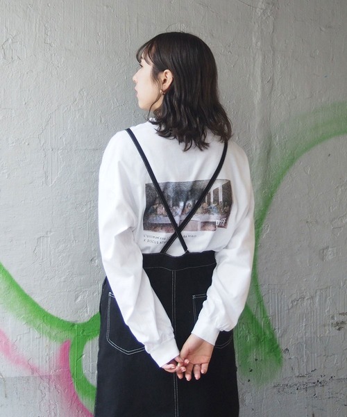 179/WG（イチナナキュウダブルジー）の「DISCUS絵画ロングスリーブTシャツ（Tシャツ/カットソー・レディース・ブラック/オフホワイト・FREE）」の1枚目の写真