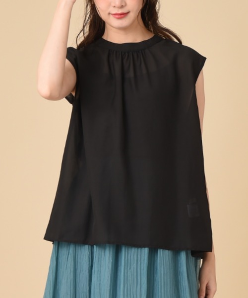 INTERPLANET(インタープラネット)の「ボイルワッシャーシアーブラウス+キャミ付き(シャツ/ブラウス・レディース・グレイッシュベージュ/グリーン/ブラック・FREE)」の6枚目の写真