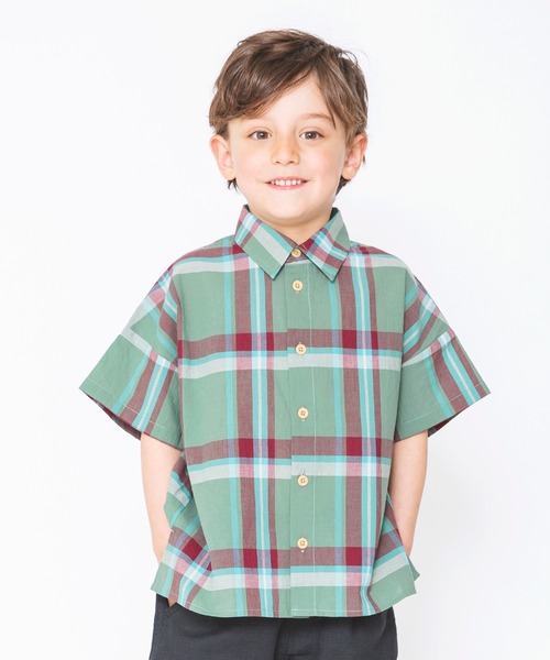 BRANSHES(ブランシェス)の「【ペア】半袖チェックシャツ(シャツ/ブラウス・キッズ・カーキオリーブ/ベージュ・110cm/90cm/120cm/130cm/100cm/150cm/140cm)」の2枚目の写真