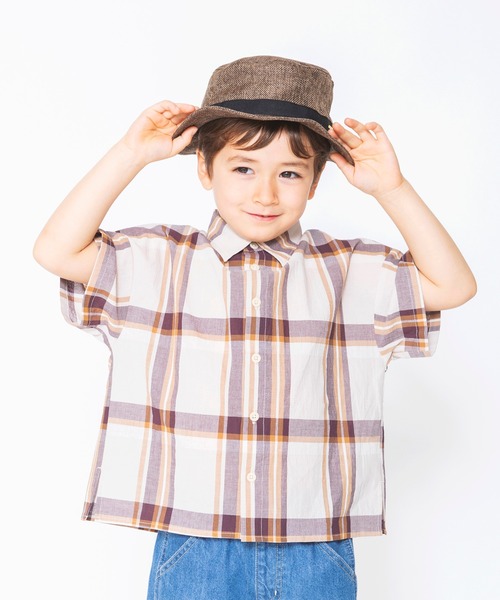 BRANSHES(ブランシェス)の「【ペア】半袖チェックシャツ(シャツ/ブラウス・キッズ・カーキオリーブ/ベージュ・110cm/90cm/120cm/130cm/100cm/150cm/140cm)」の1枚目の写真