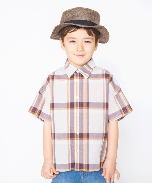 BRANSHES(ブランシェス)の「【ペア】半袖チェックシャツ(シャツ/ブラウス・キッズ・カーキオリーブ/ベージュ・110cm/90cm/120cm/130cm/100cm/150cm/140cm)」の4枚目の写真