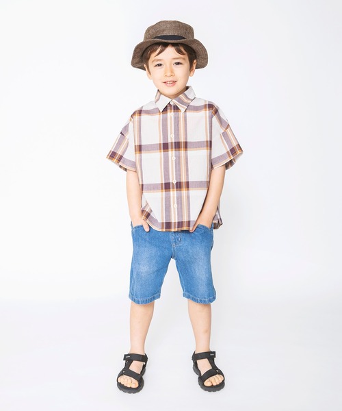 BRANSHES(ブランシェス)の「【ペア】半袖チェックシャツ(シャツ/ブラウス・キッズ・カーキオリーブ/ベージュ・110cm/90cm/120cm/130cm/100cm/150cm/140cm)」の7枚目の写真