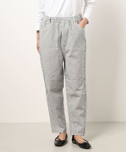 Samansa Mos2（サマンサ モスモス）の「綿麻ヒッコリーイージーパンツ（その他パンツ・レディース・ネイビー/ブラウン・ﾌﾘ-）」の6枚目の写真