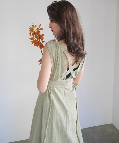 LADYMADE（レディメイド）の「BACKクロスフリンジワンピース（ワンピース・レディース・レッド/ライトグリーン/ライトベージュ・FREE）」の9枚目の写真