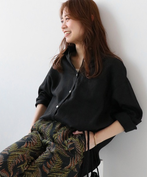 美品✨レリューム　LINAS　リネンオーバーサイズシャツ　ギンガム　黒×白 JOURNAL STANDARD relume（ジャーナルスタンダード レリューム