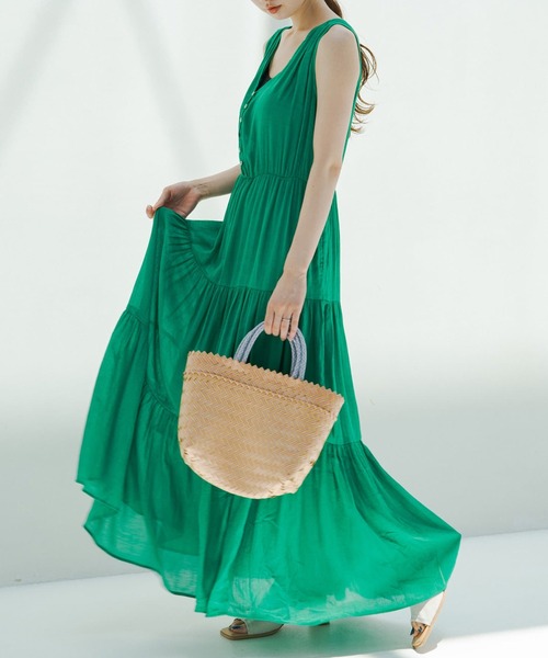 Kastane（カスタネ）の「楊柳ティアードノースリワンピース（ワンピース・レディース・スカイブルー/グリーン/ホワイト系その他・FREE）」の2枚目の写真