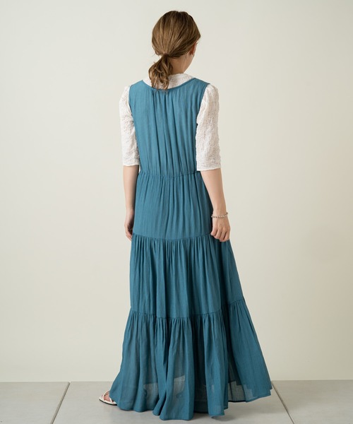 Kastane（カスタネ）の「楊柳ティアードノースリワンピース（ワンピース・レディース・スカイブルー/グリーン/ホワイト系その他・FREE）」の9枚目の写真