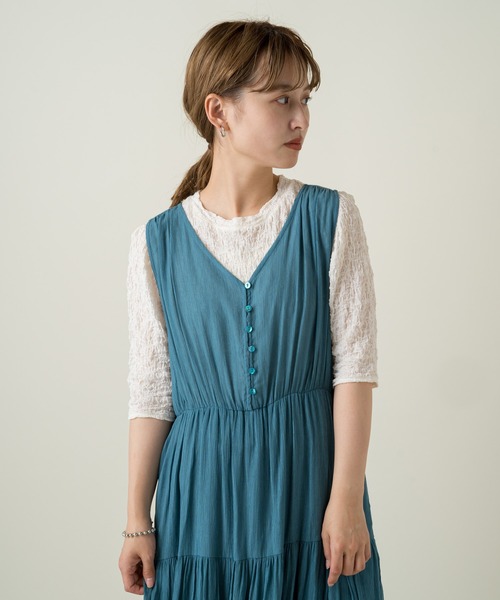 Kastane（カスタネ）の「楊柳ティアードノースリワンピース（ワンピース・レディース・スカイブルー/グリーン/ホワイト系その他・FREE）」の12枚目の写真