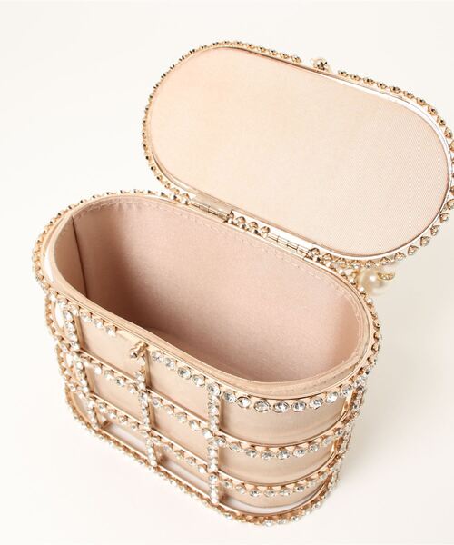 Jasmine Grandiflorum（ジャスミングランディフローラム）の「キラキラビジュー＆パールのスクエアハンドバッグ（ハンドバッグ・レディース・ブラック/ベージュ・FREE）」の5枚目の写真