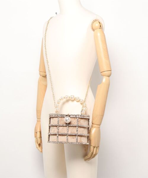 Jasmine Grandiflorum（ジャスミングランディフローラム）の「キラキラビジュー＆パールのスクエアハンドバッグ（ハンドバッグ・レディース・ブラック/ベージュ・FREE）」の6枚目の写真