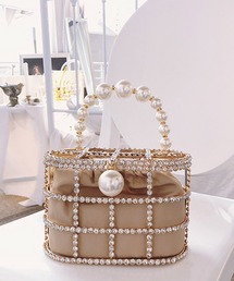 Jasmine Grandiflorum | キラキラビジュー＆パールのスクエアハンドバッグ(ハンドバッグ)