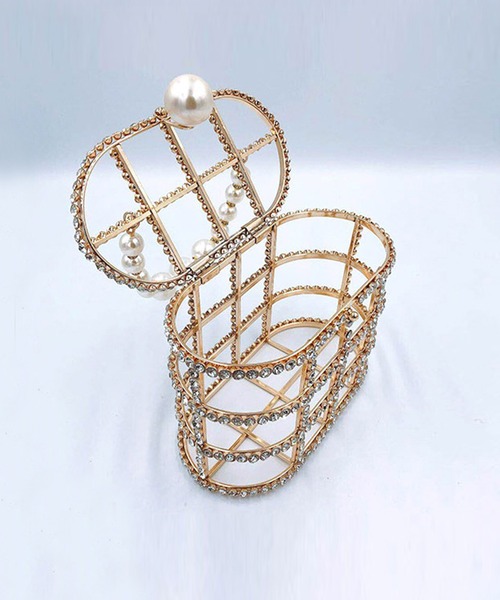 Jasmine Grandiflorum（ジャスミングランディフローラム）の「キラキラビジュー＆パールのスクエアハンドバッグ（ハンドバッグ・レディース・ブラック/ベージュ・FREE）」の8枚目の写真