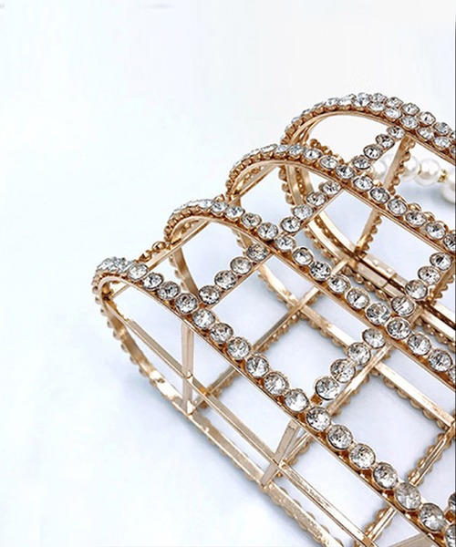 Jasmine Grandiflorum（ジャスミングランディフローラム）の「キラキラビジュー＆パールのスクエアハンドバッグ（ハンドバッグ・レディース・ブラック/ベージュ・FREE）」の9枚目の写真