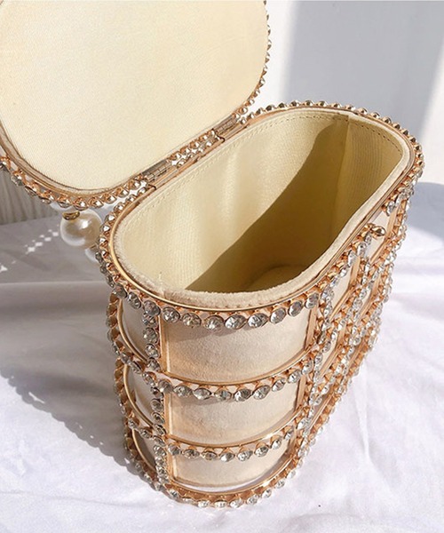 Jasmine Grandiflorum（ジャスミングランディフローラム）の「キラキラビジュー＆パールのスクエアハンドバッグ（ハンドバッグ・レディース・ブラック/ベージュ・FREE）」の15枚目の写真