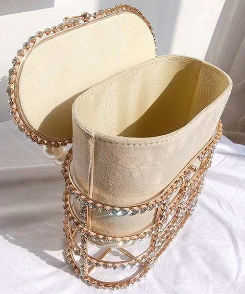 Jasmine Grandiflorum（ジャスミングランディフローラム）の「キラキラビジュー＆パールのスクエアハンドバッグ（ハンドバッグ・レディース・ブラック/ベージュ・FREE）」の16枚目の写真