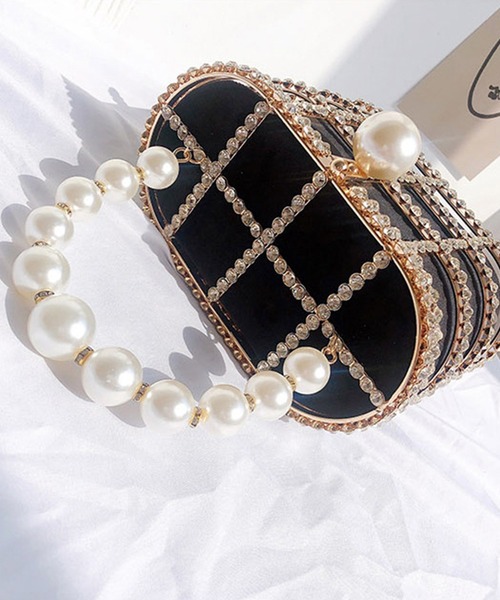 Jasmine Grandiflorum（ジャスミングランディフローラム）の「キラキラビジュー＆パールのスクエアハンドバッグ（ハンドバッグ・レディース・ブラック/ベージュ・FREE）」の18枚目の写真