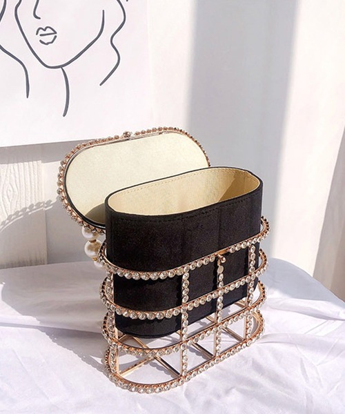 Jasmine Grandiflorum（ジャスミングランディフローラム）の「キラキラビジュー＆パールのスクエアハンドバッグ（ハンドバッグ・レディース・ブラック/ベージュ・FREE）」の19枚目の写真