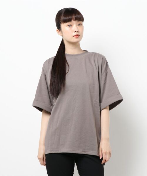 koe（コエ）の「ミニ裏毛モックネック半袖Tシャツ*（Tシャツ/カットソー・レディース・グレー/ホワイト/イエロー/ブラック/ミント・L/S/M）」の4枚目の写真