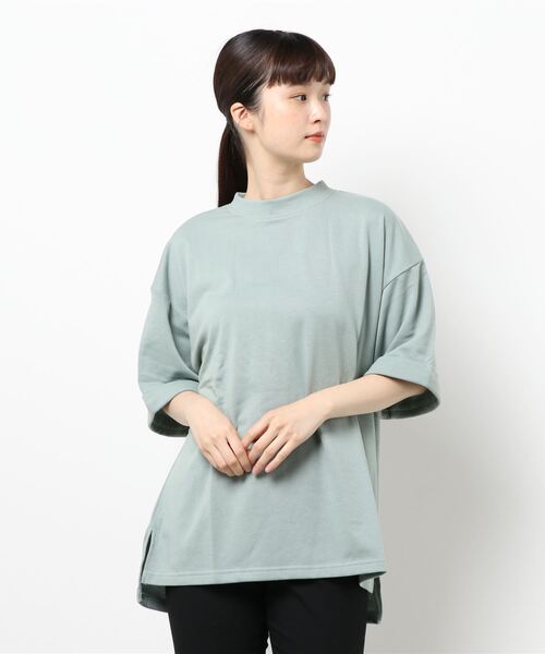 koe（コエ）の「ミニ裏毛モックネック半袖Tシャツ*（Tシャツ/カットソー・レディース・グレー/ホワイト/イエロー/ブラック/ミント・L/S/M）」の5枚目の写真