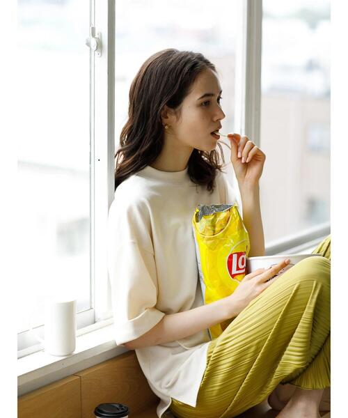 koe（コエ）の「ミニ裏毛モックネック半袖Tシャツ*（Tシャツ/カットソー・レディース・グレー/ホワイト/イエロー/ブラック/ミント・L/S/M）」の7枚目の写真