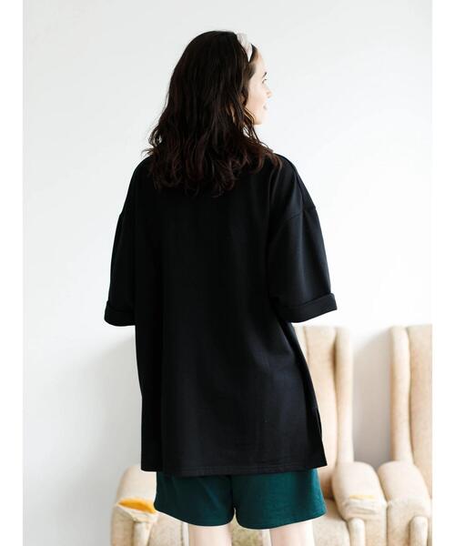 koe（コエ）の「ミニ裏毛モックネック半袖Tシャツ*（Tシャツ/カットソー・レディース・グレー/ホワイト/イエロー/ブラック/ミント・L/S/M）」の10枚目の写真